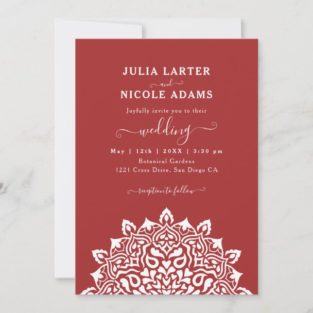 Arabian Art Nouveau Floral Arch Mandala Wedding Invitation (Front)