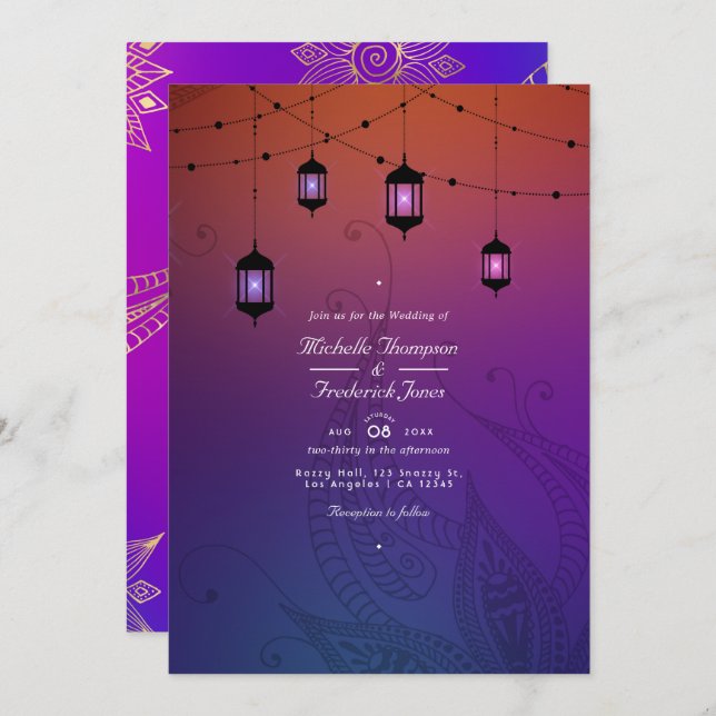 Arabian Bollywood QR Code RSVP Wedding Invitation (Front/Back)