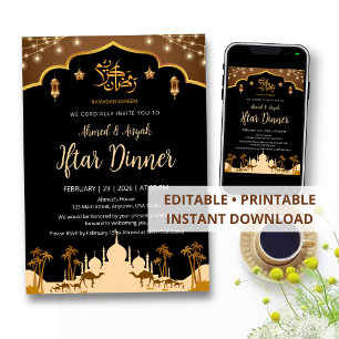 Arabian Desert Night Iftar Invitation with Camels 