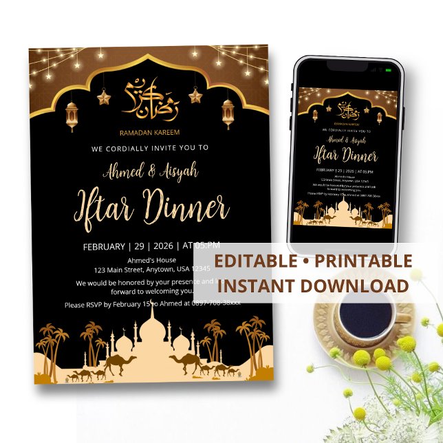 Arabian Desert Night Iftar Invitation with Camels  (Creator Uploaded)
