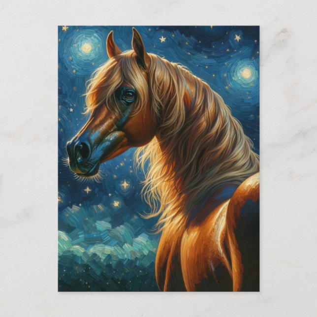 Arabian Horse in Van Gogh Starry Night Postcard (Front)