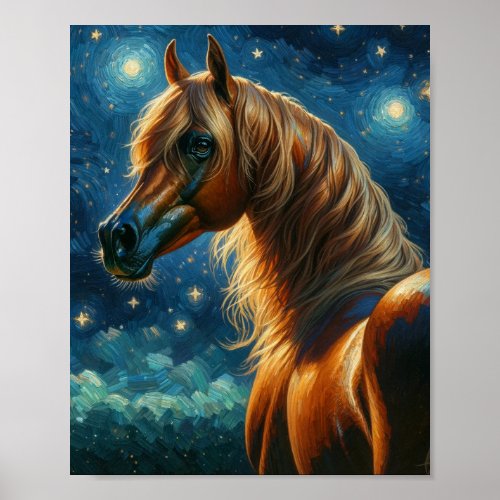 Arabian Horse in Van Gogh Starry Night Poster