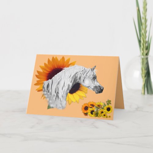 Arabian Horse  Sunflowers _ note card greeting Thank You Card