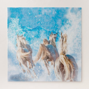 ARABIAN HORSES RUNNING WINTER TAILS JIGSAW PUZZLE