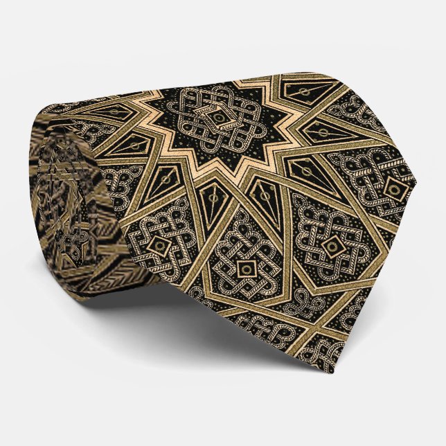 Arabian Intricate Retro Golden Brown Pattern Neck Tie (Rolled)
