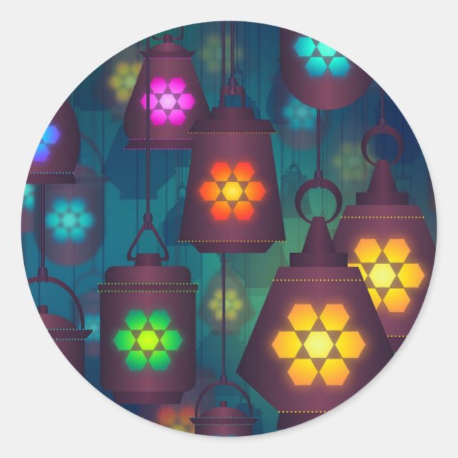 Arabian Lanterns Middle Eastern design Classic Round Sticker (Front)