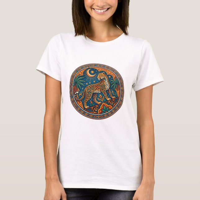 Arabian Leopard Mandala Exotic Desert Art T-Shirt (Front)