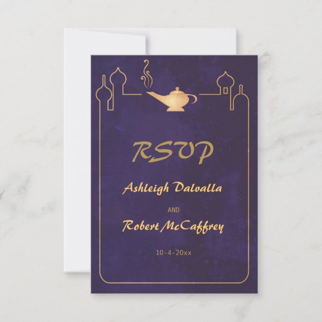 Arabian Magic Lamp Wedding RSVP Cards (Front)