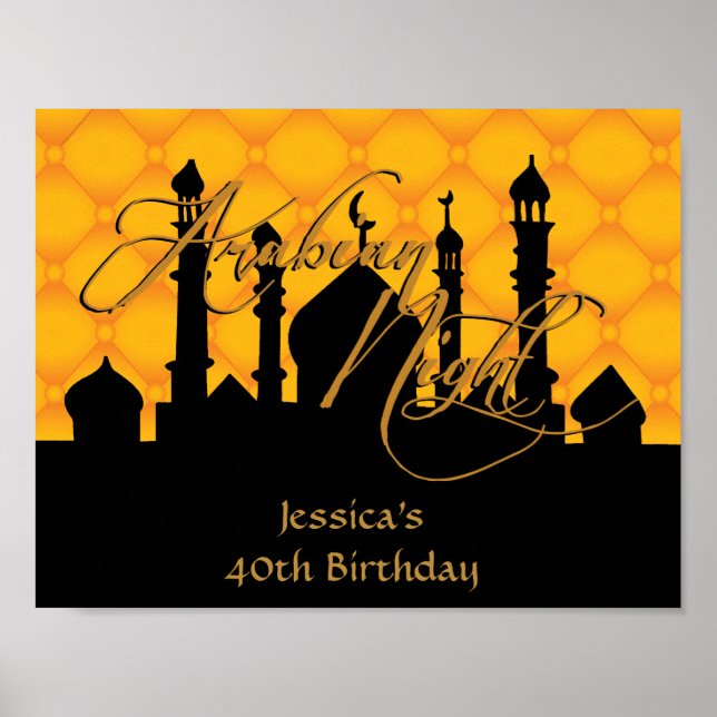 Arabian Night, Gold Birthday Party Poster (Front)
