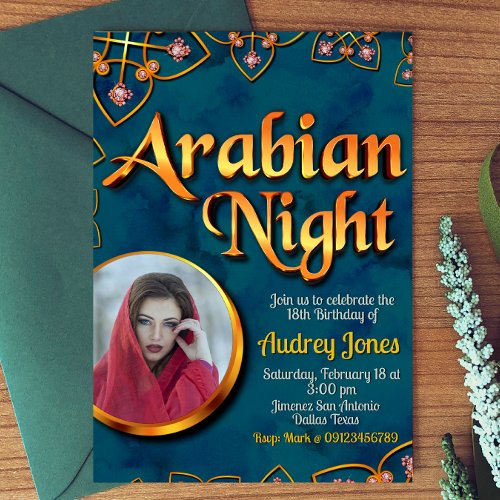 Arabian Night with Photo Turquoise Invitation