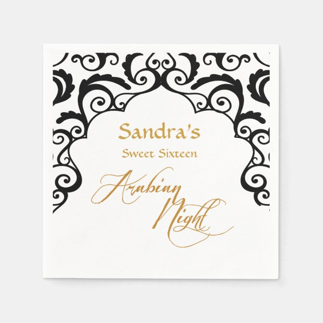 Arabian Nights, Black and Gold Napkins (Front)