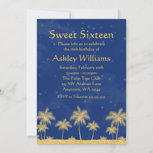 Arabian Nights Blue Stars Sweet 16 Birthday Party Card