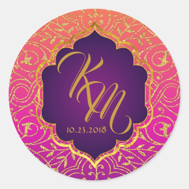 Arabian Nights Bollywood Monogram Wedding Label (Front)