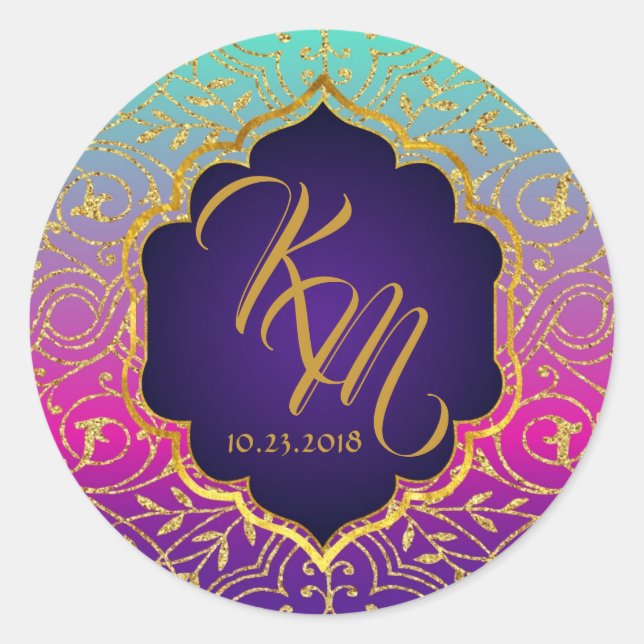 Arabian Nights Bollywood Monogram Wedding Label (Front)