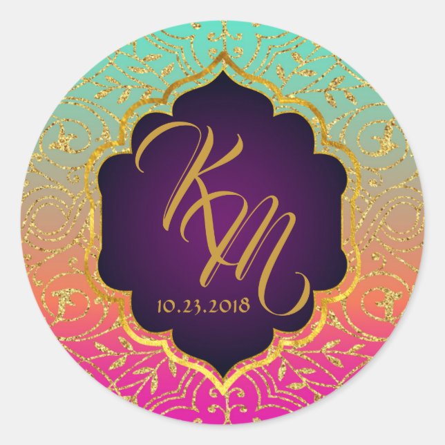 Arabian Nights Bollywood Monogram Wedding Label (Front)