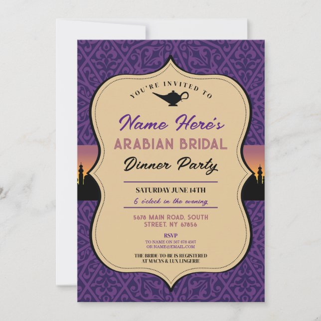 Arabian Nights Bridal Shower Dinner Party Invite (Front)