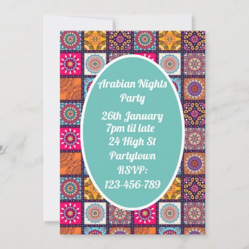 Arabian Nights colourful mosaic party theme Invitation