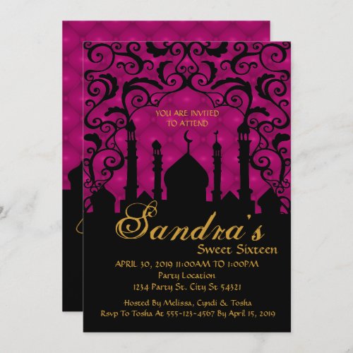 Arabian Nights Fuchsia and Black Invitation