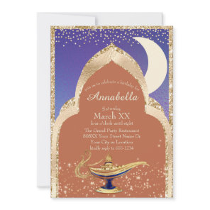 Arabian Nights Gold and Blue Aladdin Fairytale Invitation