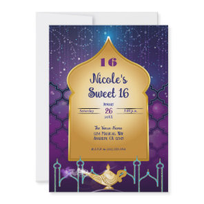 Arabian Nights Gold Magic Lamp Birthday Party Invitation