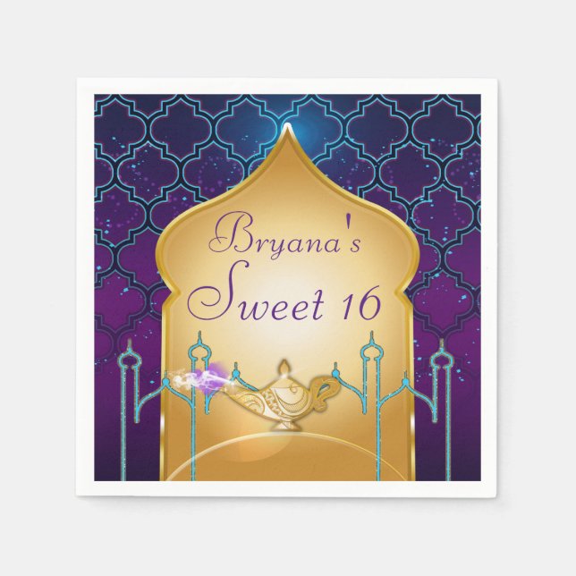 Arabian Nights Gold Magic Lamp Party  Paper Napkins (Front)