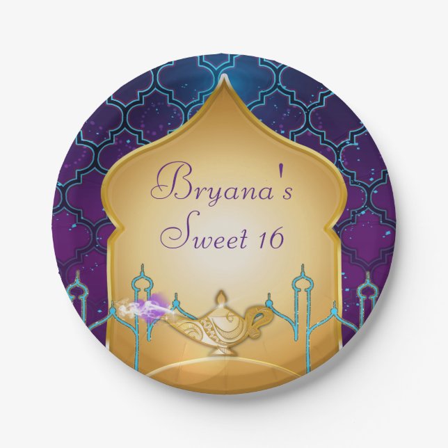 Arabian Nights Gold Magic Lamp Party  Paper Plates (Front)