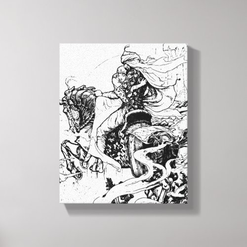 Arabian Nights Knight and Princess on Horse Canvas Print