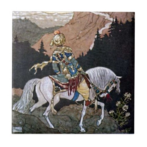 Arabian Nights Knight Prince on White Horse Ceramic Tile