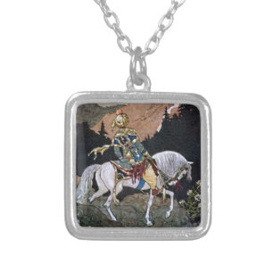 Arabian Nights Knight Prince on White Horse Silver Plated Necklace