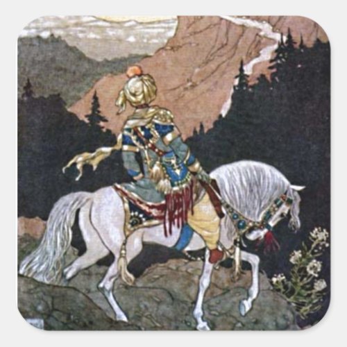Arabian Nights Knight Prince on White Horse Square Sticker