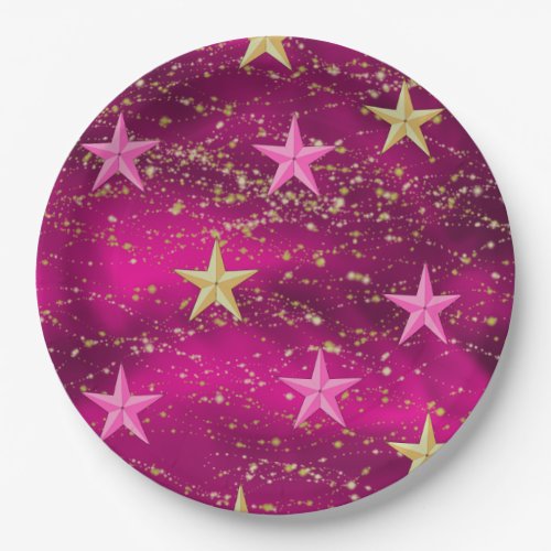 Arabian Nights Magenta  Gold Stars Paper Plates