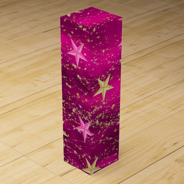 Arabian Nights Magenta & Gold Stars Wine Box (Front)