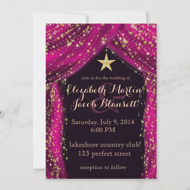 Arabian Nights Magenta & Gold Wedding Invitation (Front)