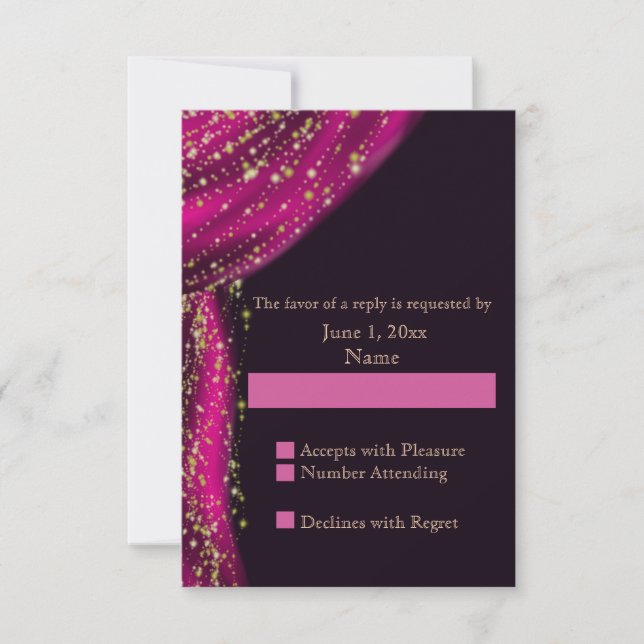 Arabian Nights Magenta & Gold Wedding RSVP Card (Front)