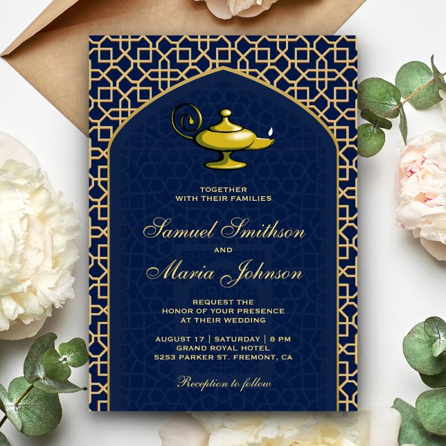 Arabian Nights Magic Lamp Blue Wedding Invitation (Creator Uploaded)