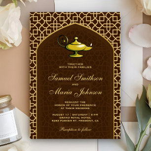 Arabian Nights Magic Lamp Brown Wedding Invitation