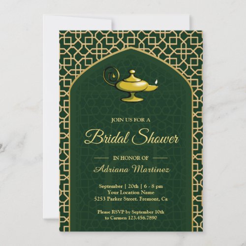 Arabian Nights Magic Lamp Green Bridal Shower Invitation