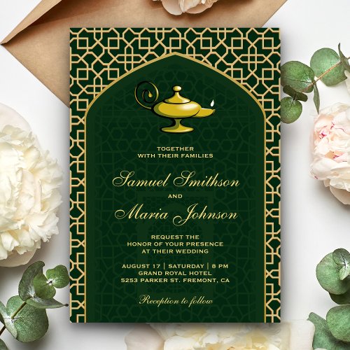 Arabian Nights Magic Lamp Green Wedding Invitation