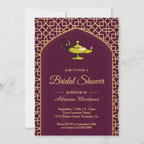 Arabian Nights Magic Lamp Plum Bridal Shower Invitation