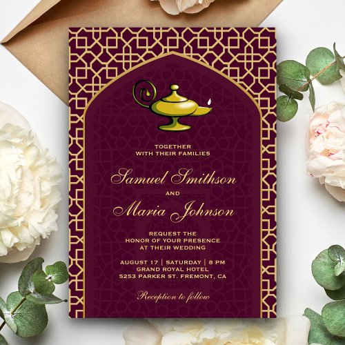 Arabian Nights Magic Lamp Plum Wedding Invitation