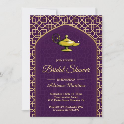 Arabian Nights Magic Lamp Purple Bridal Shower Invitation