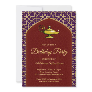 Arabian Nights Magic Lamp Purple Red Birthday Invitation