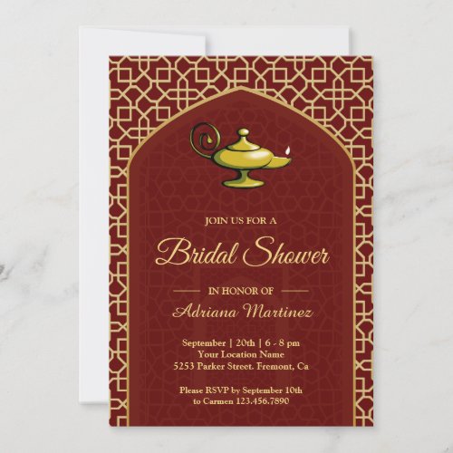 Arabian Nights Magic Lamp Red Bridal Shower Invitation