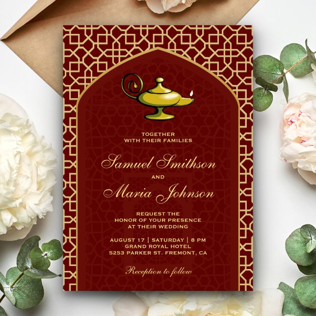 Arabian Nights Magic Lamp Red Wedding Invitation (Creator Uploaded)
