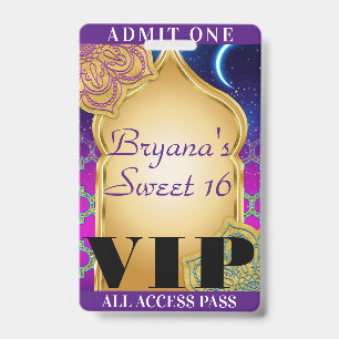 Arabian Nights Moroccan Party Sweet 16 VIP Pass Badge
