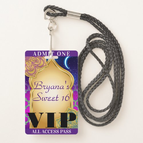 Arabian Nights Moroccan Party Sweet 16 VIP Pass Badge
