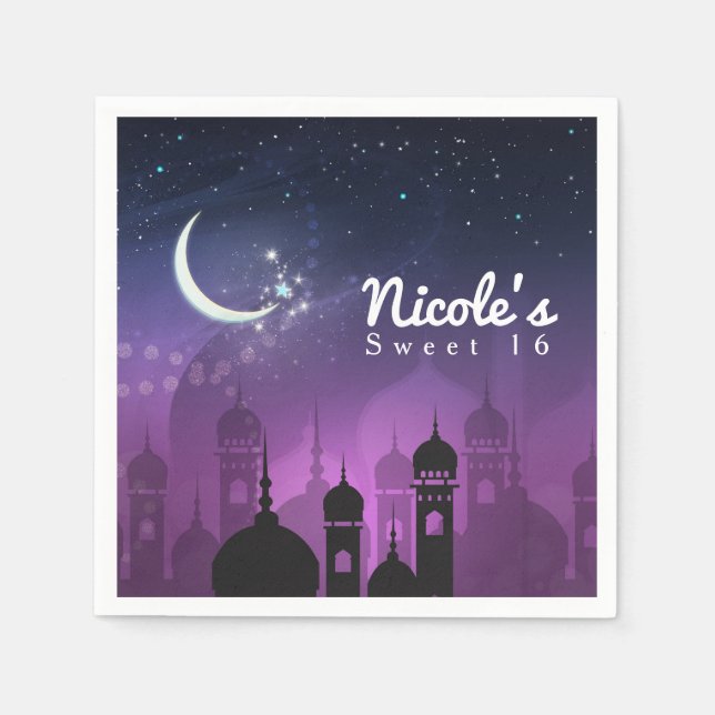 Arabian Nights Moroccan Purple Moonlight Paper Napkins (Front)