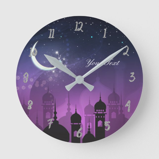 Arabian Nights Moroccan Purple Palace Personalized Round Clock (Front)
