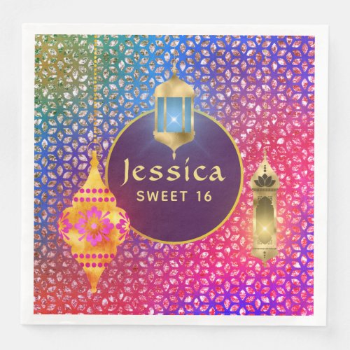 Arabian Nights Party Magic Lanterns Personalized Paper Dinner Napkins