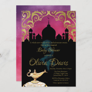 Arabian Nights Pink and Gold Baby Shower Invitation